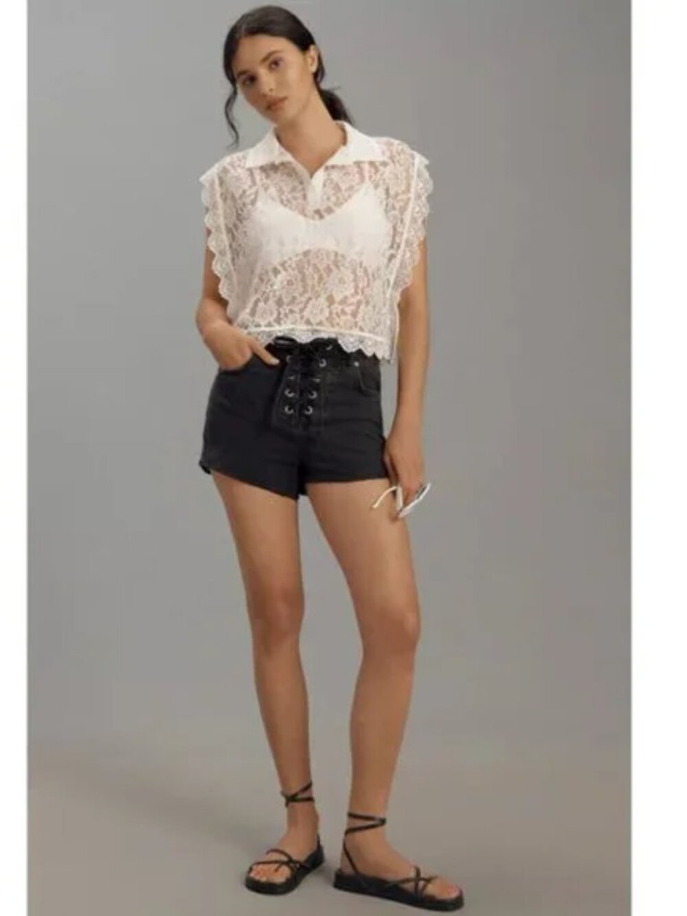 New Anthropologie Size 26 PILCRO Lace Up Black Denim Shorts Sold Out